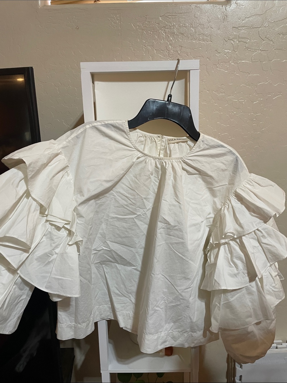 Ulla Johnson Cream Ruffle-Sleeve Cotton Blouse - Picture 4 of 5